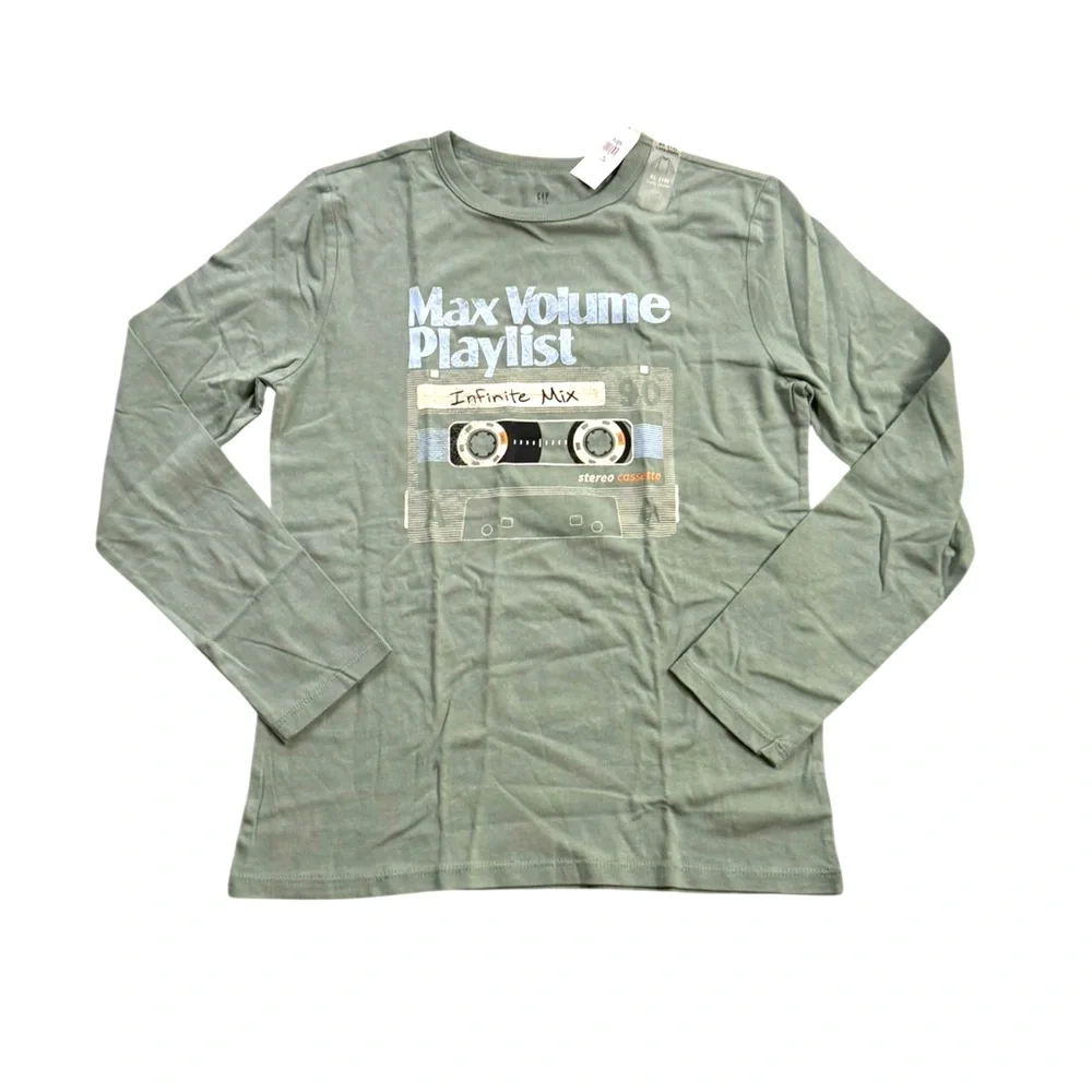 GAP | New Kids Long Sleeve Tee Olive with Mix Tape 80’s 90’s Graphic With Tags